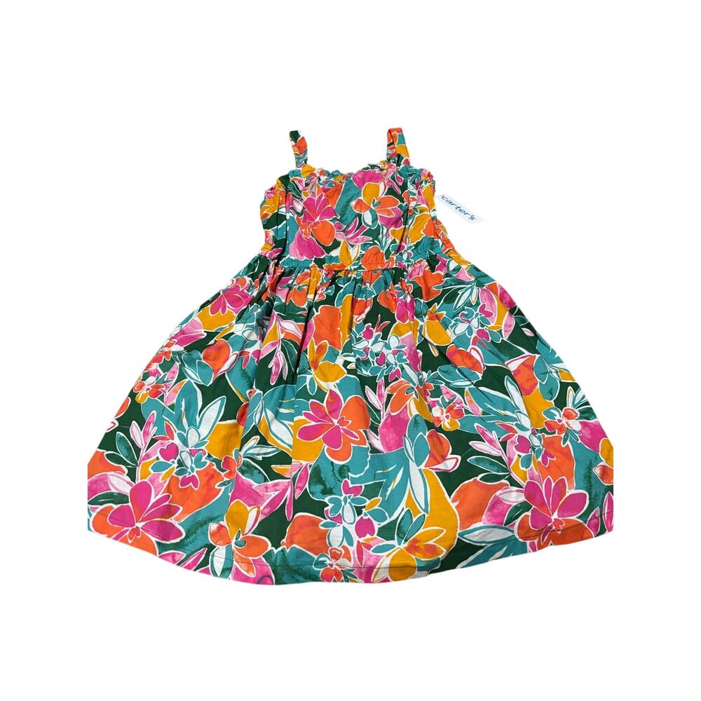 Carters 10 tropical all cotton sundress pink teal orange white Floral print nwt